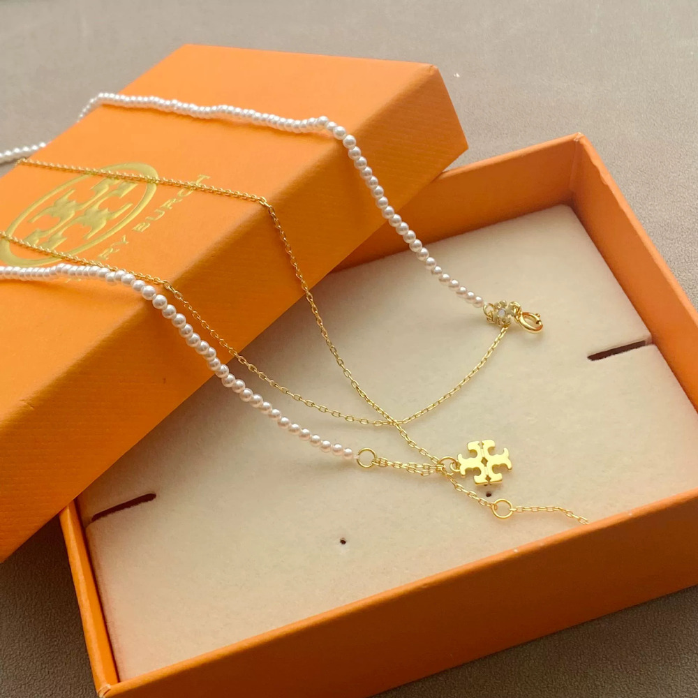 Tory Burch Off White Faux Pearl Double Strand Necklace